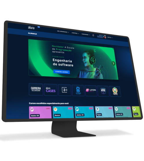 Um monitor com o Alura Plus aberto